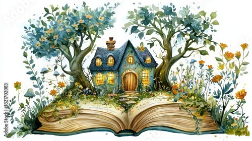 Dive into a world of fantasy with a fairy tale book amidst forest scenery.