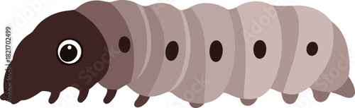 Cute cartoon caterpillar with big eyes and friendly expression on a black background