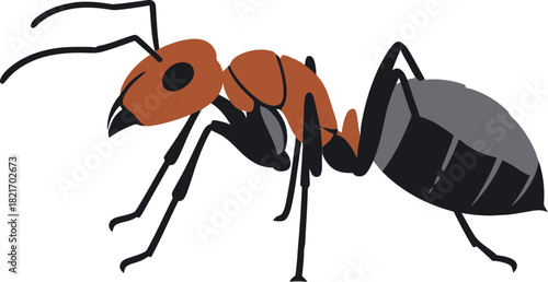 Digitally rendered cartoon ant isolated against a stark black backdrop illustration