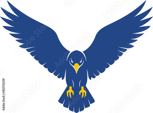 Majestic blue bird emblem displaying powerful wings spread against dark background