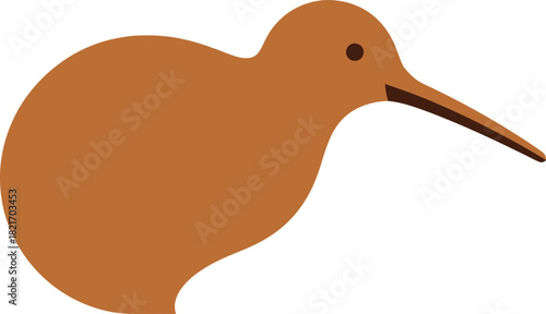 Minimalist depiction of a kiwi bird in brown tones against a black background visual art