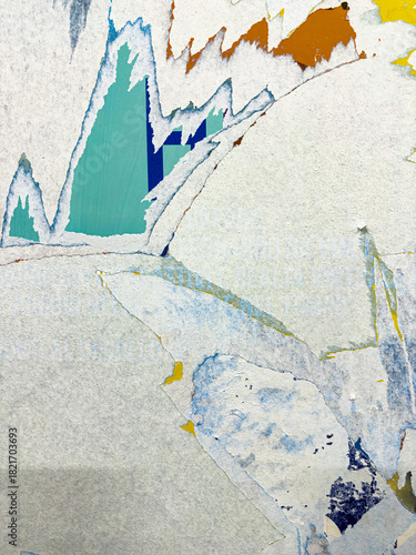 Old grunge ripped, torn vintage posters creased crumpled paper surface texture background