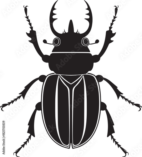 Black Silhouette of a Stag Beetle with Detailed Antennae and Legs insect entomology