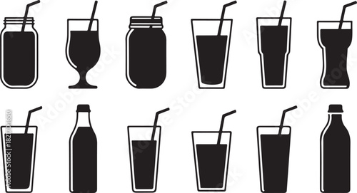 Collection of Drink Glasses and Bottles Silhouettes white vector