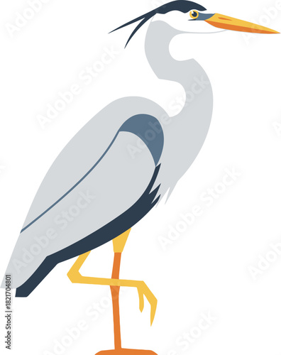 Stylized heron illustration showcasing a simple color palette and minimalist design elements