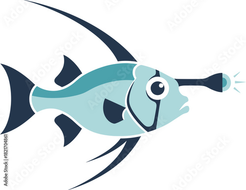 Stylized illustration of a deep sea anglerfish, showcasing its bioluminescent lure in a minimalist