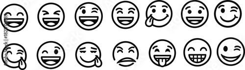 Collection of cartoon emoticons with various expressions in black and white outline