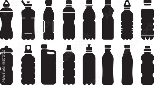 Collection of various plastic bottle silhouettes container water bottle
