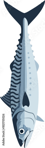 Stylized mackerel illustration with sleek blue lines and a minimalist modern design