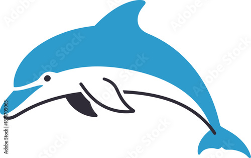 Stylized marine life image features a playful dolphin with a gradient hue and clean lines