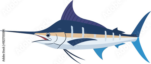 Stylized marlin illustration against black background showcases sleek design and color contrast