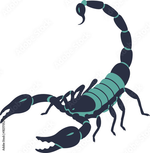 Stylized Scorpion Illustration: Bold Contrasts on a Black Backdrop creating stark impact