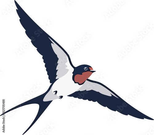 Stylized swallow soars gracefully against the stark backdrop of the night sky illustration