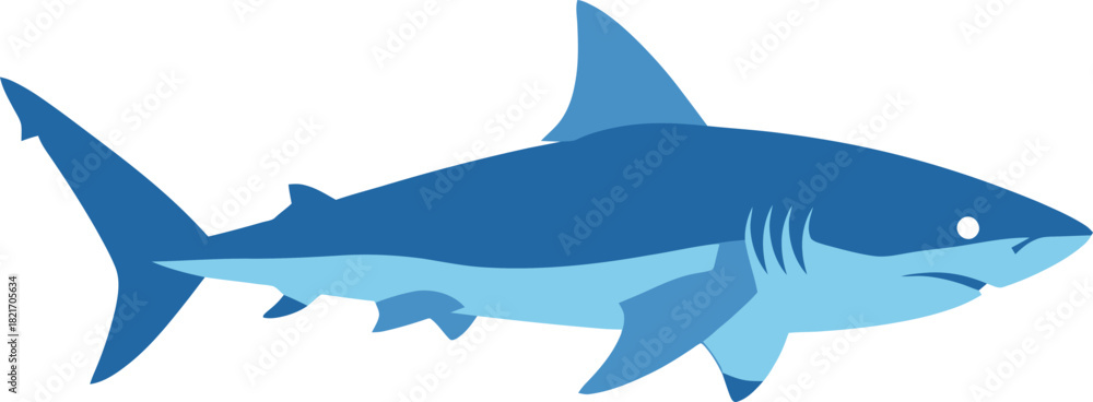 Obraz premium Stylized vector illustration showcasing a blue shark swimming in the ocean depth