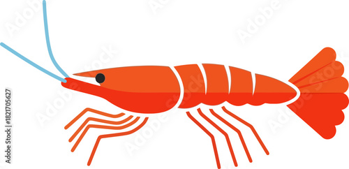 Stylized vector illustration of a vibrant orange shrimp against a stark black background