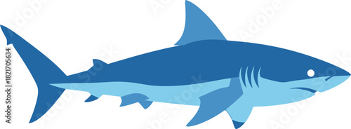 Stylized vector illustration showcasing a blue shark swimming in the ocean depth