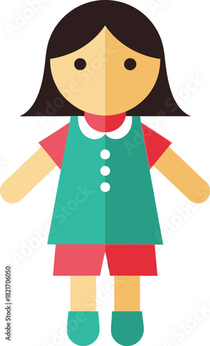 Whimsical portrayal of a flat vector doll, radiating childish innocence and simplicity in its design