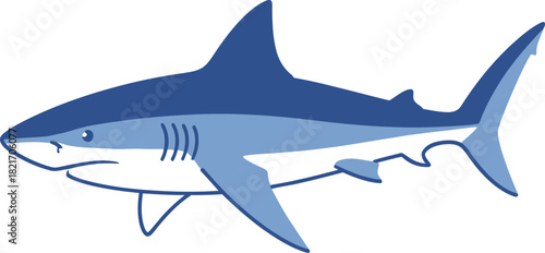 A Majestic Cartoon Shark in Blue Isolated on a Black Background Design Illustration