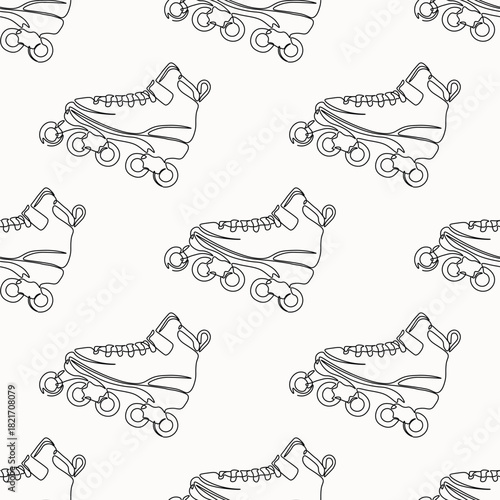 Outline rollerblade seamless pattern. Hand drawn roller skates background.