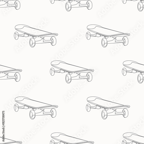 Outline skateboard seamless pattern. Hand drawn skateboard background design.