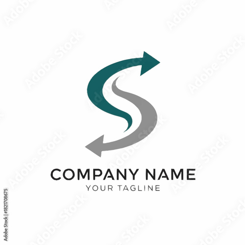 Dynamic S shaped logo with two directional arrows for a company brand.