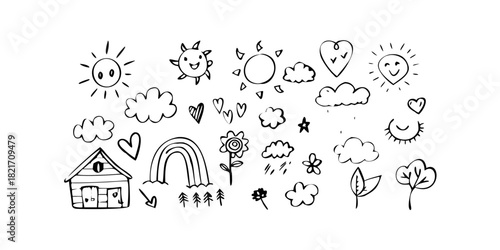 Hand Drawn Cute Doodle Elements on White Background