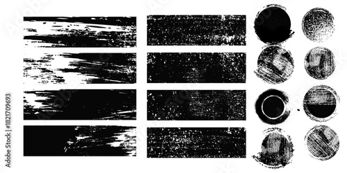 Straight black ink vector lines pack. Bloody color long and round hand-drawn brushstroke text highlights  frames  circles. Asian calligraphy brushstroke set.