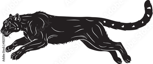 Leaping Black Panther Illustration Powerful Wild Animal Design Graphic Silhouette Vector Image for T Shirts and Logos