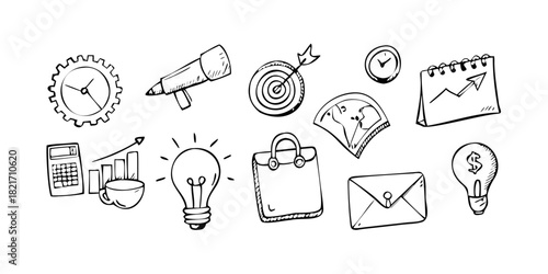 Hand Drawn Business Icons with Transparent Background