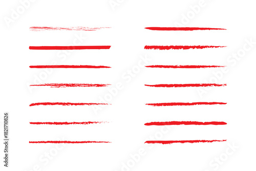  Red Black color crayon underline set - horizontal hand drawn chalk or marker highlighter strokes. Brush vector collection. Grunge Elements - Brush strokes, ink paint brush, grunge lines.