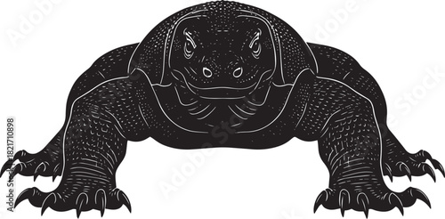 Majestic Komodo Dragon Illustration in Black and White Detailed Vector Artwork of a Powerful Reptile
