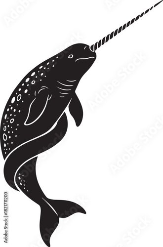 Majestic Narwhal Vector Illustration Floating Gracefully with Distinctive Tusk and Unique Markings Isolated on White Background