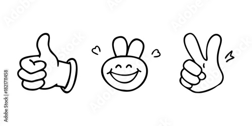 Funny doodle style thumbs up pea icon vegetable food 1