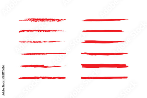 Set of Red Brush strokes text boxes, Paintbrush Grunge design elements, Hand drawn Grunge texture, Horizontal, Lines, vector illustrator