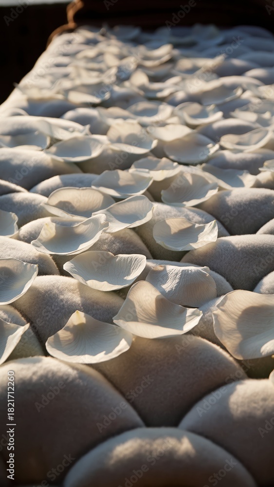 Obraz premium Delicate White Petals Laying Gracefully on Soft Fabric Surface