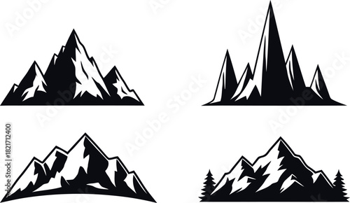 Collection of mountain range silhouettes for logo or icon design