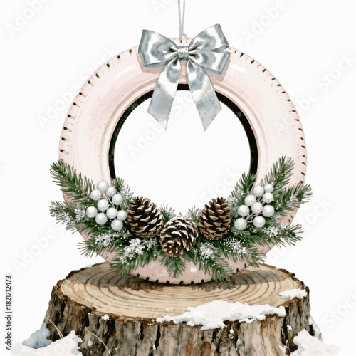 Christmas Wash Christmas car tires isolated watercolor vector illustration svg