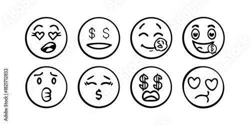 Expressive Doodle Emoji Face with Wavy Lines vector