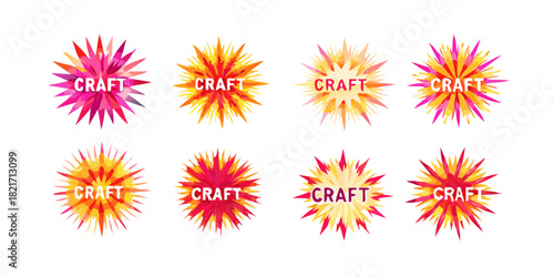 Eight colorful radial explosion shapes with the word craft
