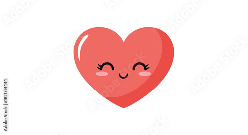 A happy, cartoonish red heart with a sweet smile, blushing cheeks, and sparkling eyes, symbolizing love and joy on a white background.