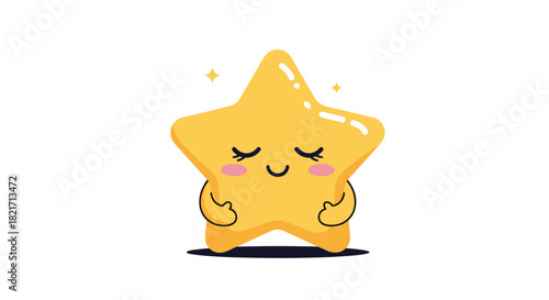 An adorable yellow cartoon star character with a peaceful expression and subtle sparkles, emanating warmth and self-love on a white background.