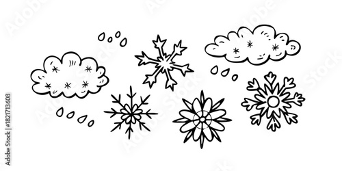Doodle Style Snowflakes Clouds and Frost Pattern vector 1