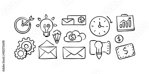 Doodle style office elements vector set