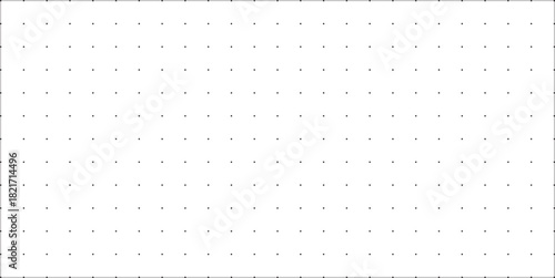 Black dot grid texture on white background. FUI science grid backdrop. Math or technological notebook blank sheet.
