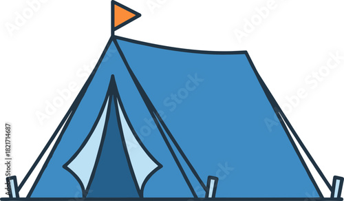 Blue camping tent icon symbolizing outdoor adventures and travel vacations in summer time
