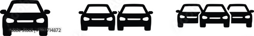 Cars in Traffic Jam Black Vector Illustration on White Background Sign Symbol