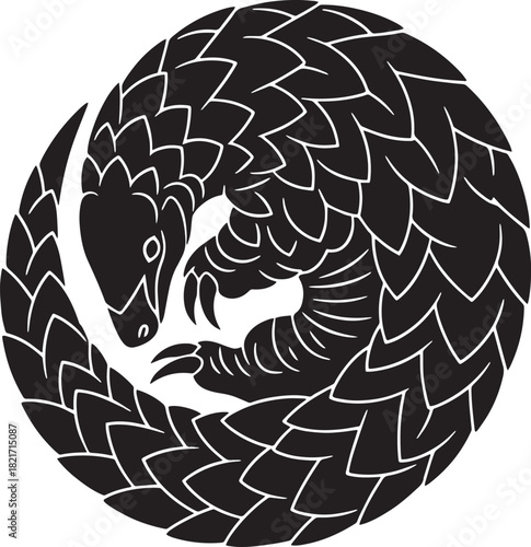Stylized Pangolin Vector Illustration in Black and White a Symbol of Conservation and Endangered Species Awareness