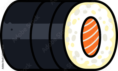 Delicious sushi roll icon design featuring salmon, rice and nori seaweed for asian cuisine themes
