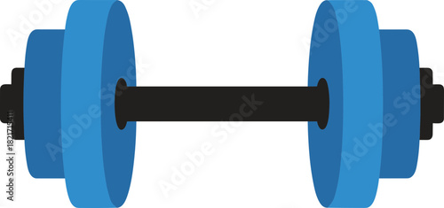 Flat illustration of a blue dumbbell for fitness and strength training equipment in sport and gym