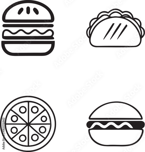 Popular Quick Meal Outline Illustration Pack